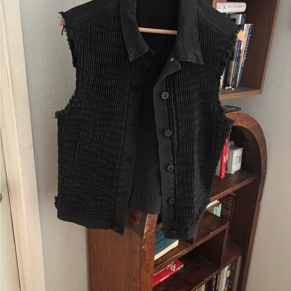 Each X Other Paris Charcoal Ribbed Stretch Denim Button-Up Vest - vintage 2010’s